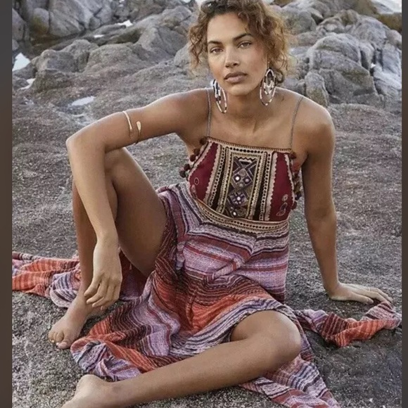 Free People Dresses & Skirts - NEW $248 Free People Regina PomPom MIDI Dress Embellished Z385-1